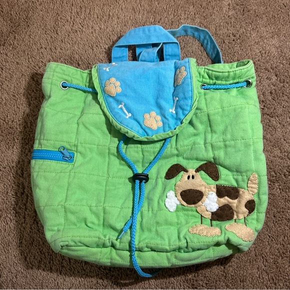 Stephen Joseph Quilted Kids Backpack Green Blue Dog Bones Puppy Paw Print 2003 - Picture 1 of 12